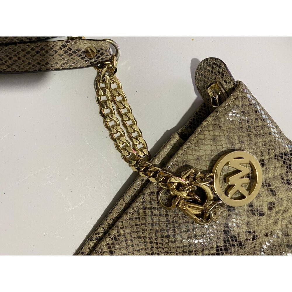 Michael Kors Brown Python Snakeskin Leather Shoulder Bag Chain Strap Embossed - Picture 3 of 9
